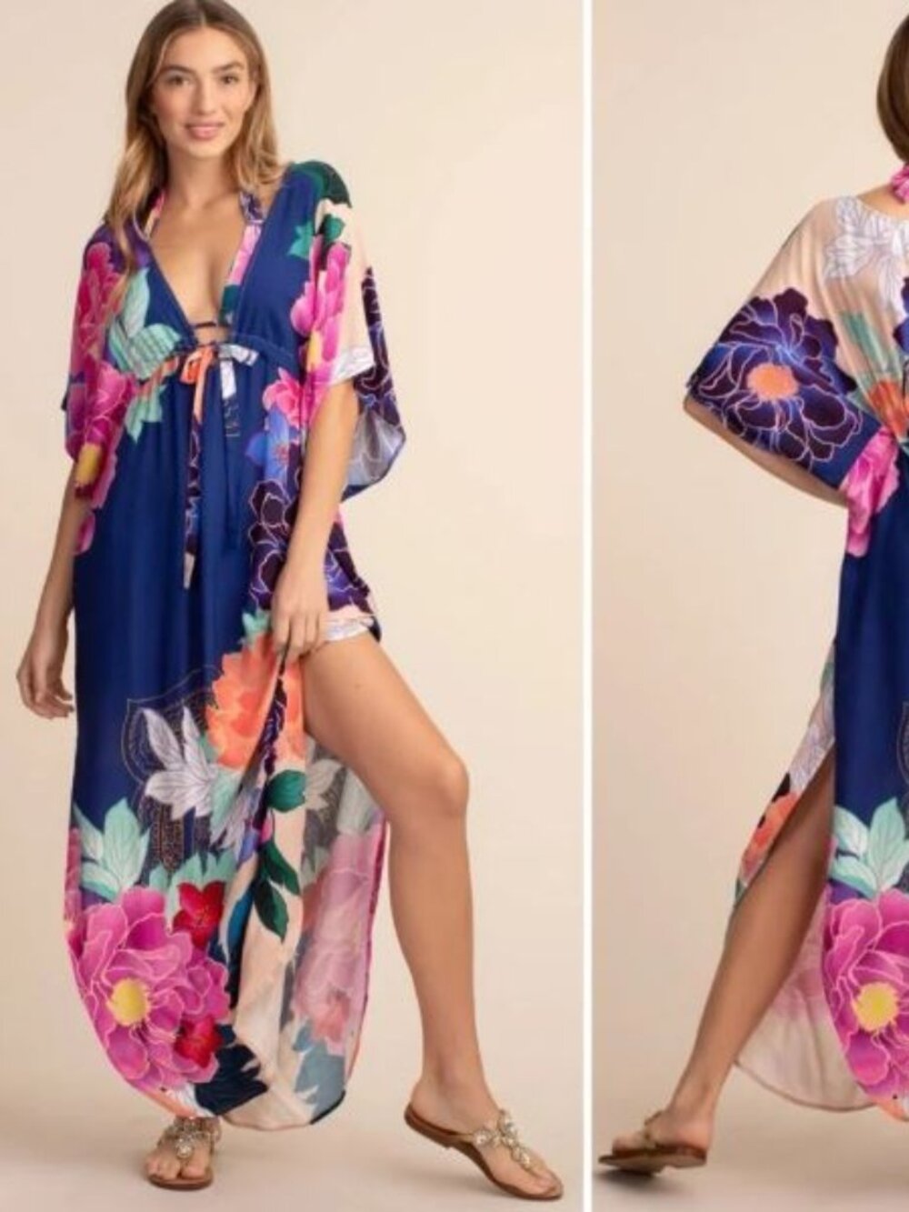 NWOT Trina Turk Opulent Oasis Floral Kaftan Maxi Dress in Blue and Pink